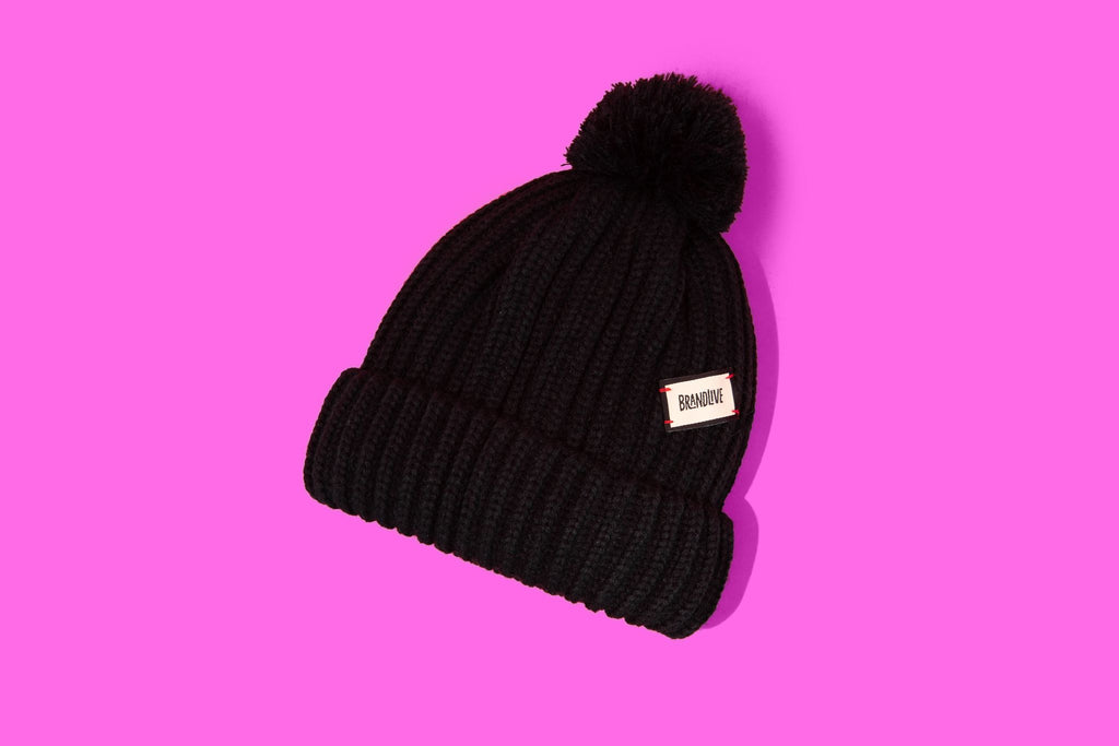 Kids Pompom Beanie - Black